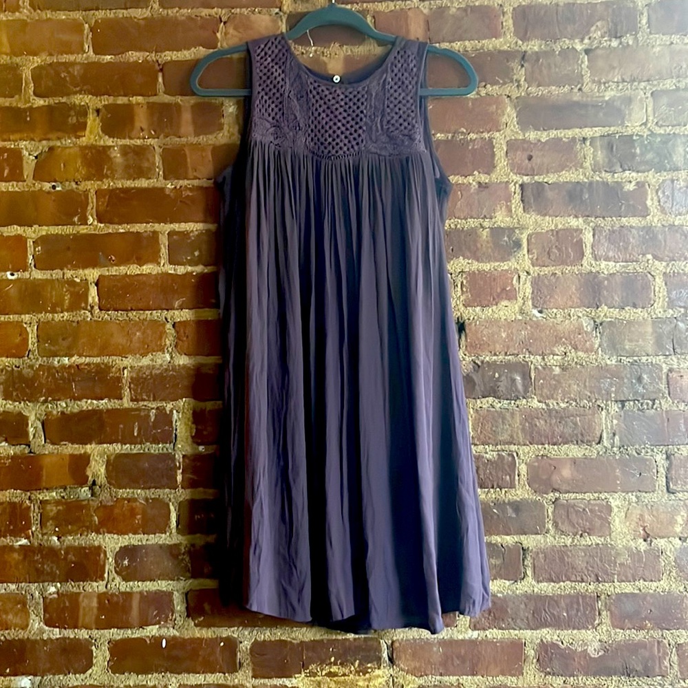 Lace Yoke Swing Dress - plum